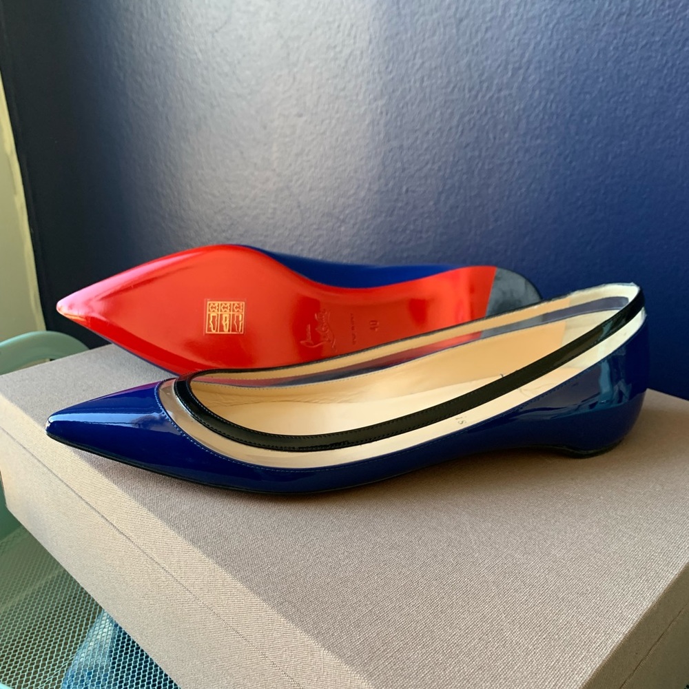 NEW in Box - Christian Louboutin Paulina Flats - Blue Patent PVC Red Bottoms